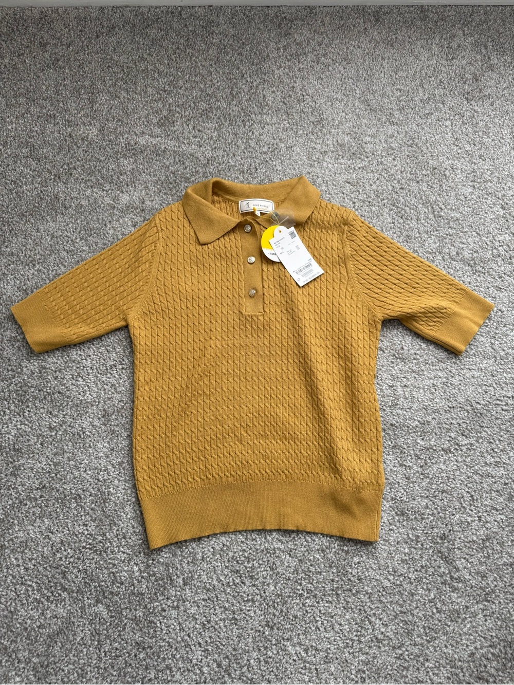 ✨Mustard Yellow Quarter Button Ribbed Collar Shirt✨